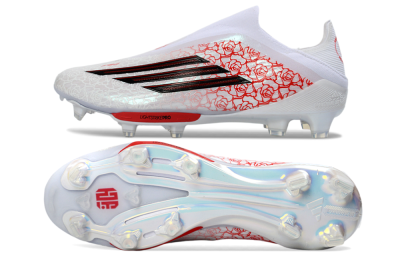 Men's Adidas F50+ Elite Lightstrike Pro Laceless FG Firm Ground Low-Tops Football Boots - White/Rose Red/Black