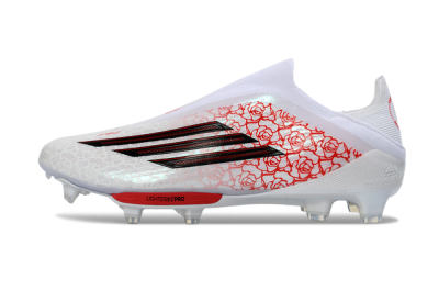 Men's Adidas F50+ Elite Lightstrike Pro Laceless FG Firm Ground Low-Tops Football Boots - White/Rose Red/Black