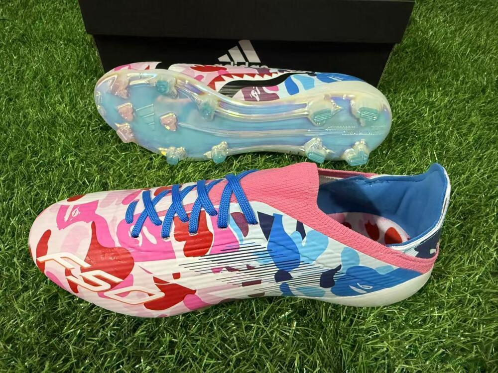 Unisex Adidas F50 Elite FG Firm Ground Low-Tops Football Boots - Pink/Blue Camo/Pink Splash