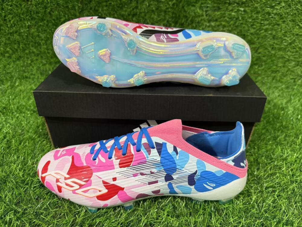 Unisex Adidas F50 Elite FG Firm Ground Low-Tops Football Boots - Pink/Blue Camo/Pink Splash