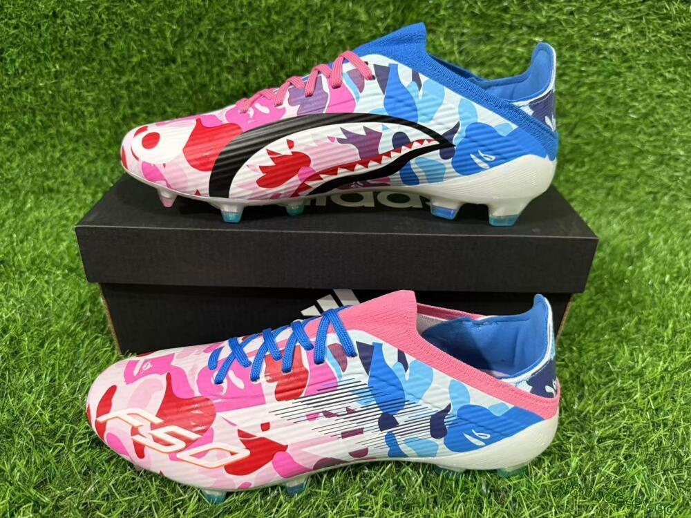 Unisex Adidas F50 Elite FG Firm Ground Low-Tops Football Boots - Pink/Blue Camo/Pink Splash