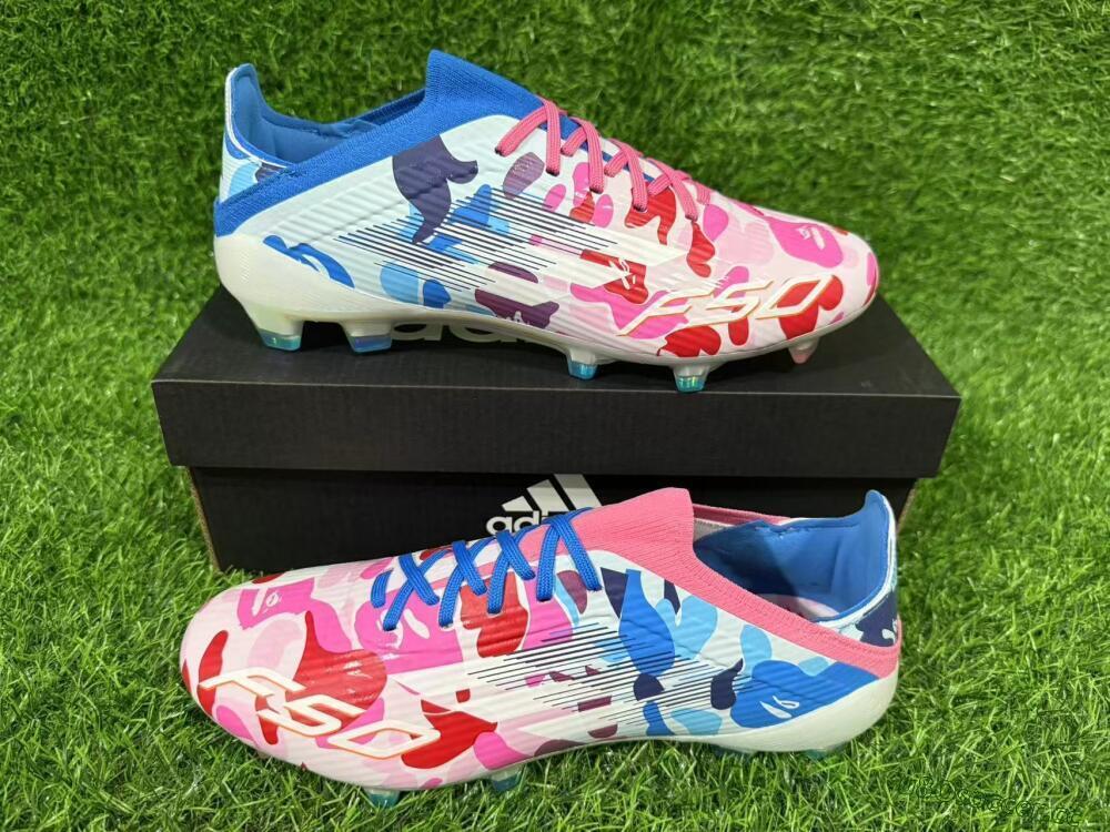 Unisex Adidas F50 Elite FG Firm Ground Low-Tops Football Boots - Pink/Blue Camo/Pink Splash
