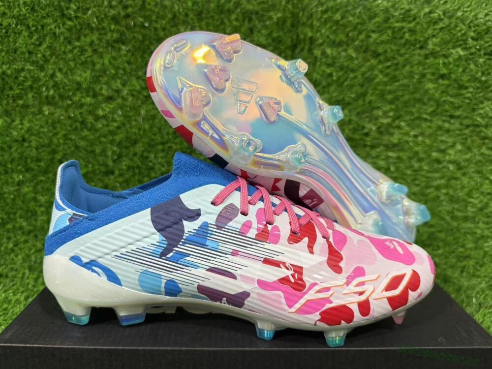 Unisex Adidas F50 Elite FG Firm Ground Low-Tops Football Boots - Pink/Blue Camo/Pink Splash