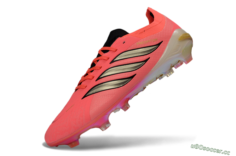 Men's Adidas Predator 26 Elite FG Firm Ground Low-Tops Football Boots - Pink/Neon Pink/Golden Accents 5