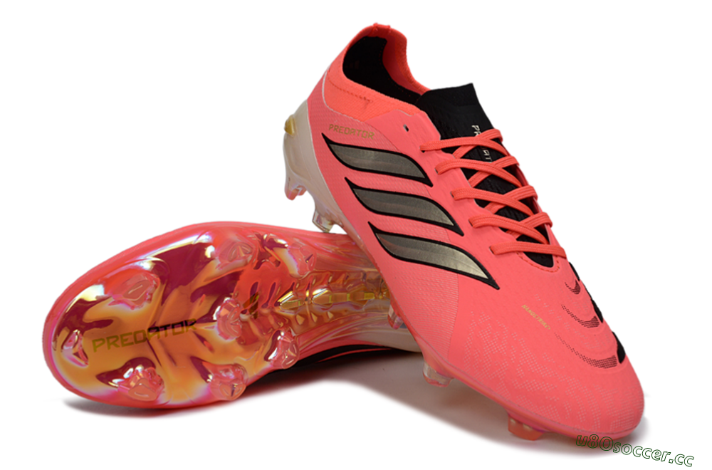 Men's Adidas Predator 26 Elite FG Firm Ground Low-Tops Football Boots - Pink/Neon Pink/Golden Accents 3