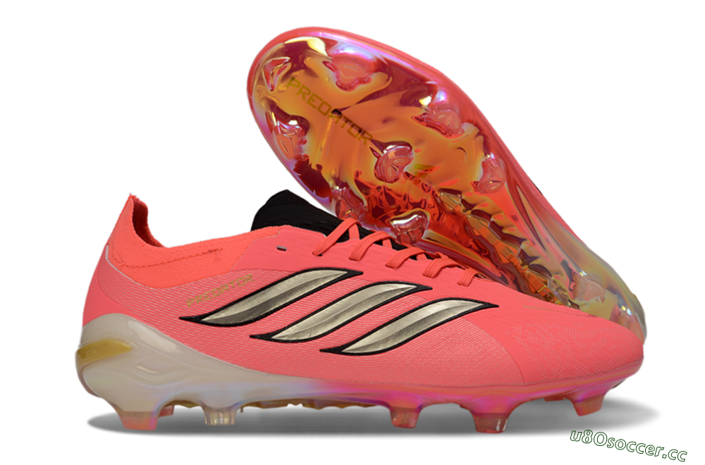 Men's Adidas Predator 26 Elite FG Firm Ground Low-Tops Football Boots - Pink/Neon Pink/Golden Accents 2