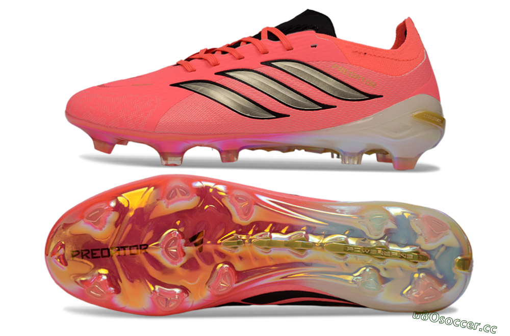 Men's Adidas Predator 26 Elite FG Firm Ground Low-Tops Football Boots - Pink/Neon Pink/Golden Accents 1
