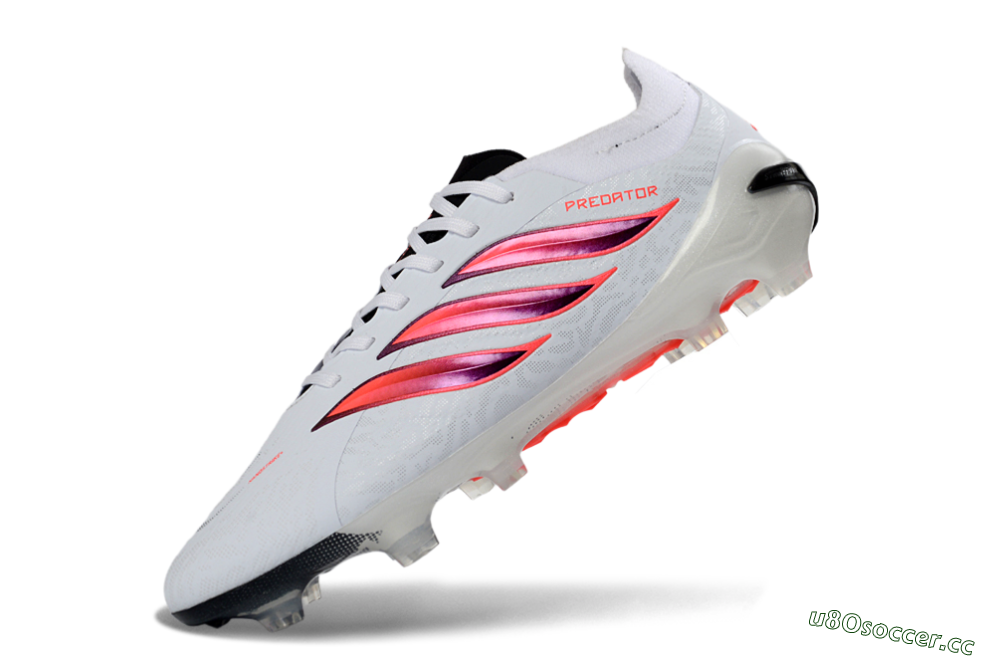 Unisex Adidas Predator 26 Elite FG Firm Ground Low-Tops Football Boots - White/Crimson Flash/Black Shadow 5