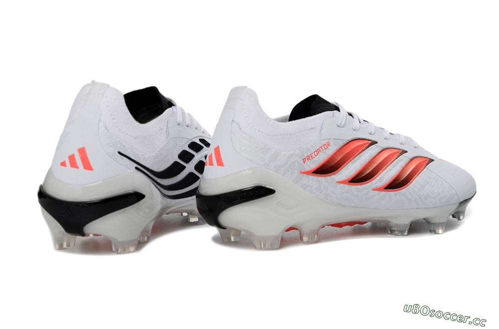 Unisex Adidas Predator 26 Elite FG Firm Ground Low-Tops Football Boots - White/Crimson Flash/Black Shadow 6