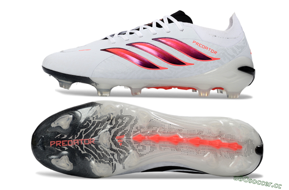 Unisex Adidas Predator 26 Elite FG Firm Ground Low-Tops Football Boots - White/Crimson Flash/Black Shadow 1
