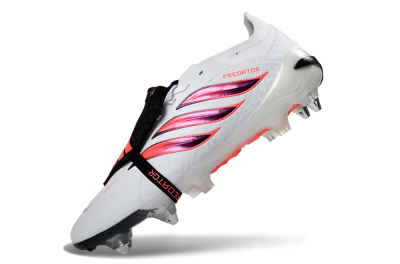 Men's Adidas Predator 26 Elite Fold-Over Tongue SG Soft Ground Low-Tops Football Boots - White/Electric Pink/Sleek Black