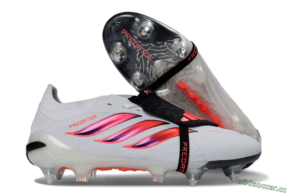 Men's Adidas Predator 26 Elite Fold-Over Tongue SG Soft Ground Low-Tops Football Boots - White/Electric Pink/Sleek Black 2