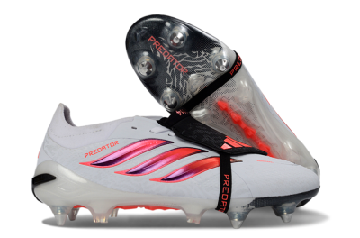Men's Adidas Predator 26 Elite Fold-Over Tongue SG Soft Ground Low-Tops Football Boots - White/Electric Pink/Sleek Black