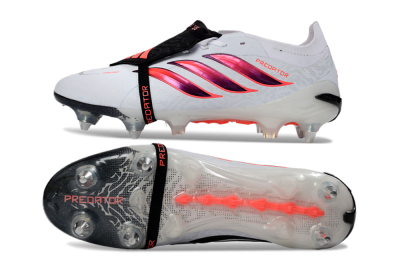Men's Adidas Predator 26 Elite Fold-Over Tongue SG Soft Ground Low-Tops Football Boots - White/Electric Pink/Sleek Black