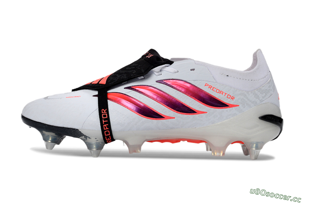 Men's Adidas Predator 26 Elite Fold-Over Tongue SG Soft Ground Low-Tops Football Boots - White/Electric Pink/Sleek Black 0