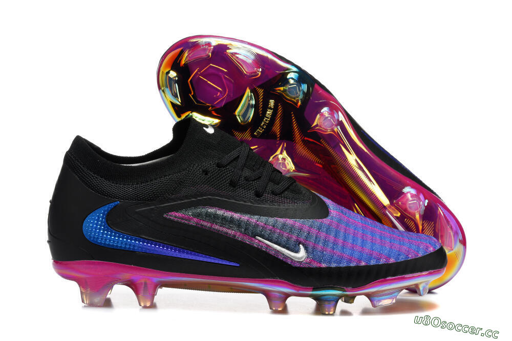 Men's Nike Phantom 6 Elite Low FG Firm Ground Low-Tops Football Boots - Black/Vibrant Purple/Metallic Blue 2
