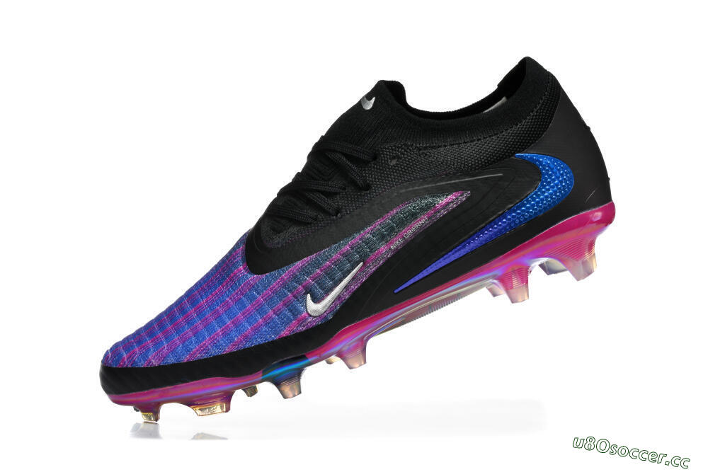 Men's Nike Phantom 6 Elite Low FG Firm Ground Low-Tops Football Boots - Black/Vibrant Purple/Metallic Blue 8