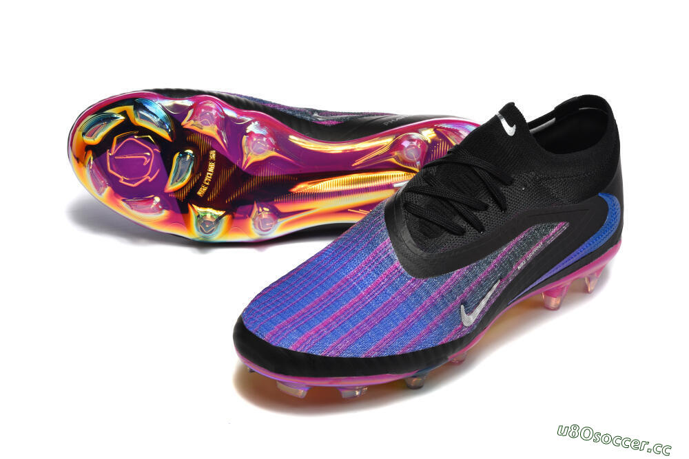 Men's Nike Phantom 6 Elite Low FG Firm Ground Low-Tops Football Boots - Black/Vibrant Purple/Metallic Blue 3
