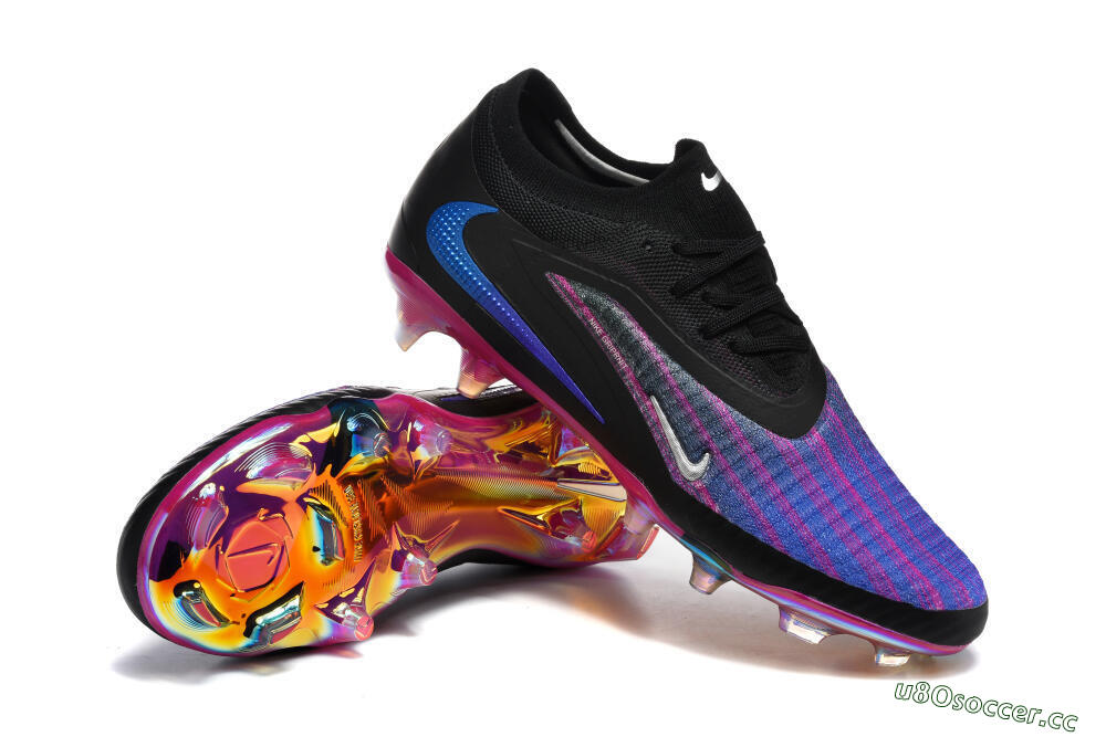 Men's Nike Phantom 6 Elite Low FG Firm Ground Low-Tops Football Boots - Black/Vibrant Purple/Metallic Blue 4