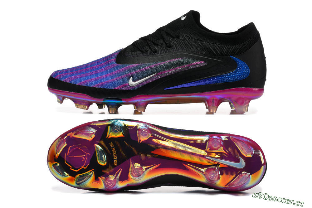 Men's Nike Phantom 6 Elite Low FG Firm Ground Low-Tops Football Boots - Black/Vibrant Purple/Metallic Blue 1