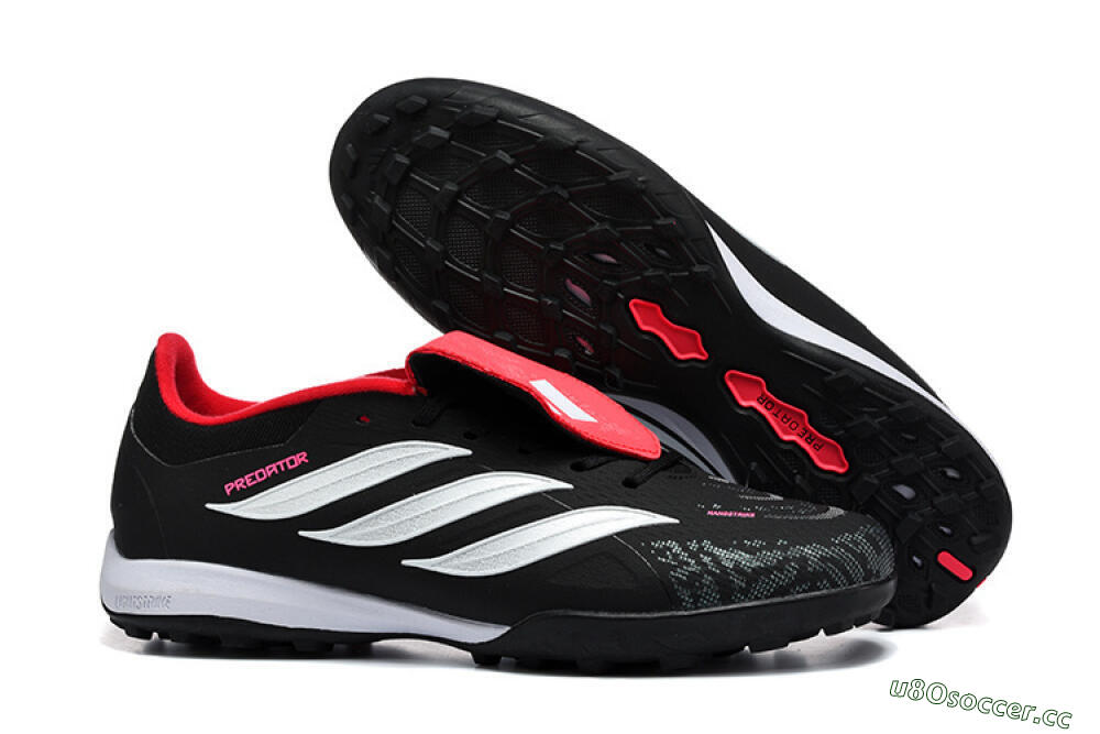 Men's Adidas Predator 26 Elite Fold-Over Tongue TF Artificial Turf Low-Tops Football Shoes - Black/Electric Pink/White 2