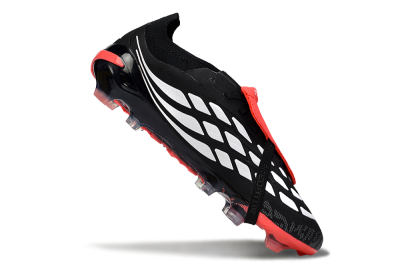 Unisex Adidas Predator 26 Elite Fold-Over Tongue FG Firm Ground Low-Tops Football Boots - Black/Coral Red/Silver