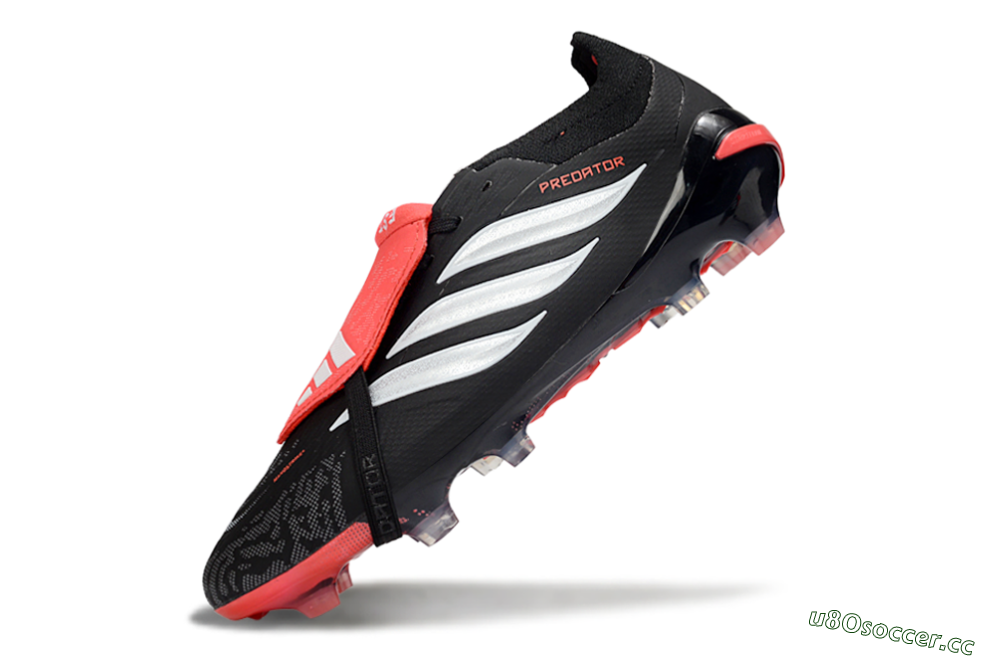 Unisex Adidas Predator 26 Elite Fold-Over Tongue FG Firm Ground Low-Tops Football Boots - Black/Coral Red/Silver 5