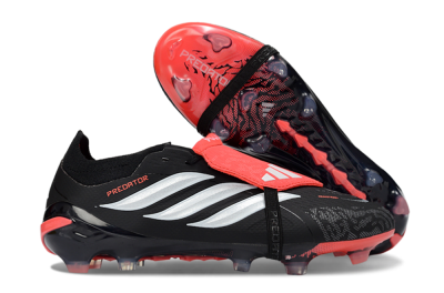 Unisex Adidas Predator 26 Elite Fold-Over Tongue FG Firm Ground Low-Tops Football Boots - Black/Coral Red/Silver