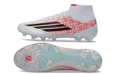 Men's Adidas F50 Elite Mid FG Firm Ground High-Tops Football Boots - White/Rose Red/Black