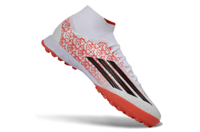 Men's Adidas F50 Elite Mid TF Artificial Turf High-Tops Football Shoes - White/Coral Orange/Black