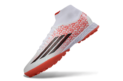 Men's Adidas F50 Elite Mid TF Artificial Turf High-Tops Football Shoes - White/Coral Orange/Black