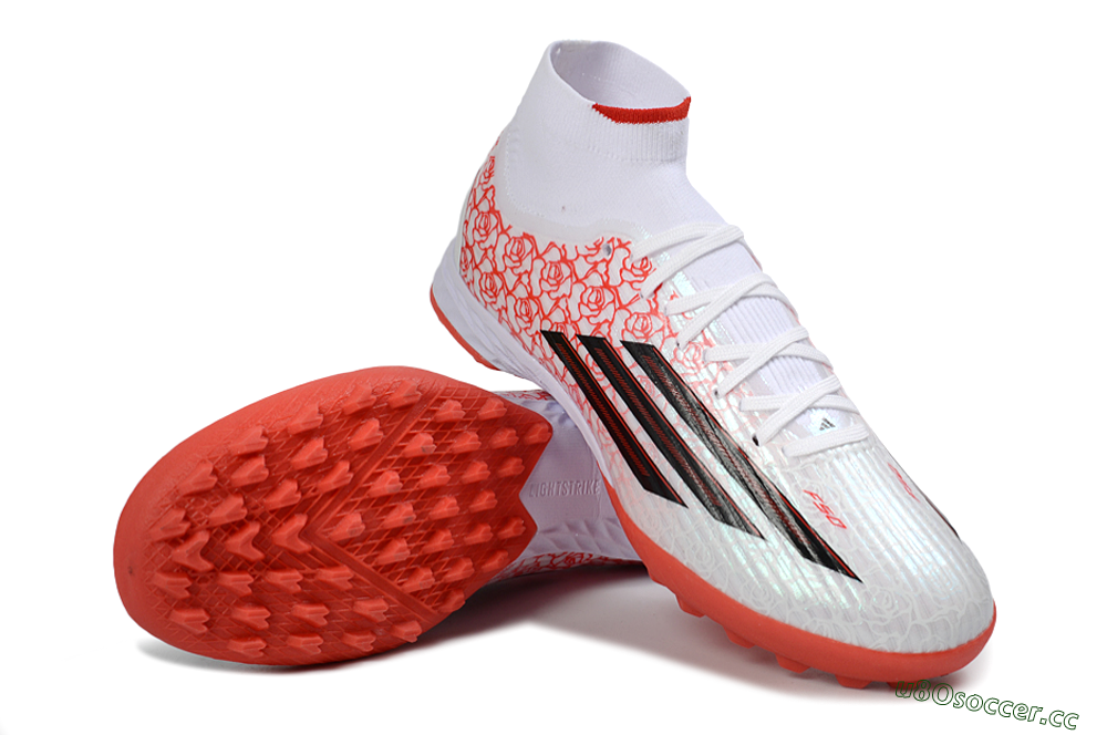 Men's Adidas F50 Elite Mid TF Artificial Turf High-Tops Football Shoes - White/Coral Orange/Black 3