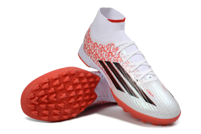 Men's Adidas F50 Elite Mid TF Artificial Turf High-Tops Football Shoes - White/Coral Orange/Black