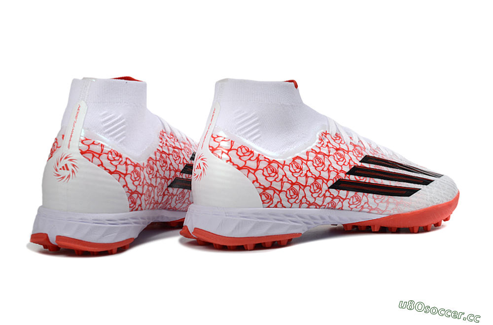 Men's Adidas F50 Elite Mid TF Artificial Turf High-Tops Football Shoes - White/Coral Orange/Black 6