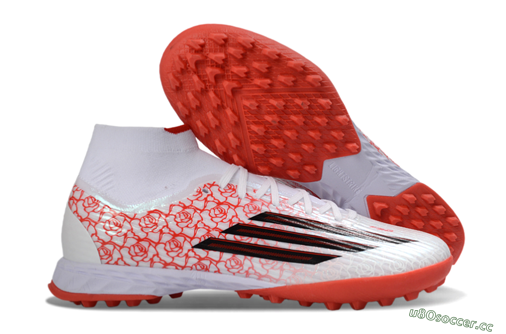 Men's Adidas F50 Elite Mid TF Artificial Turf High-Tops Football Shoes - White/Coral Orange/Black 2