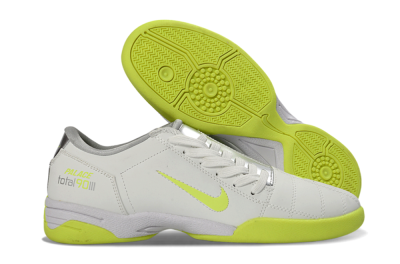 Men's Nike Total 90 III IC Indoor & Futsal Low-Tops Football Shoes - White/Neon Yellow/Metallic Silver
