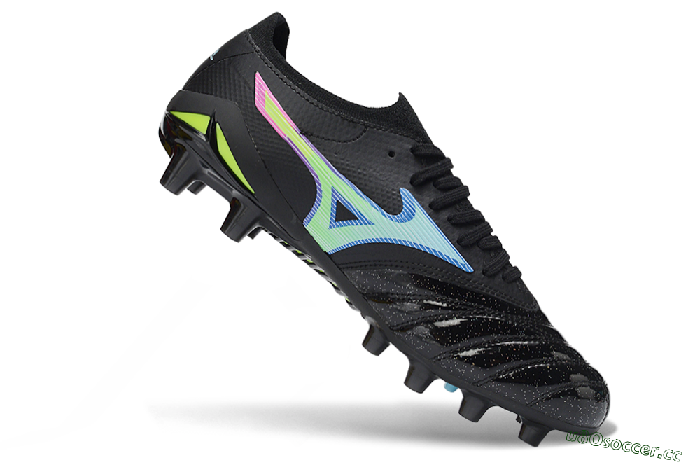Men's Mizuno Morelia Neo 3 FG Firm Ground Low-Tops Football Boots - Black/Electric Blue/Lime Green 4