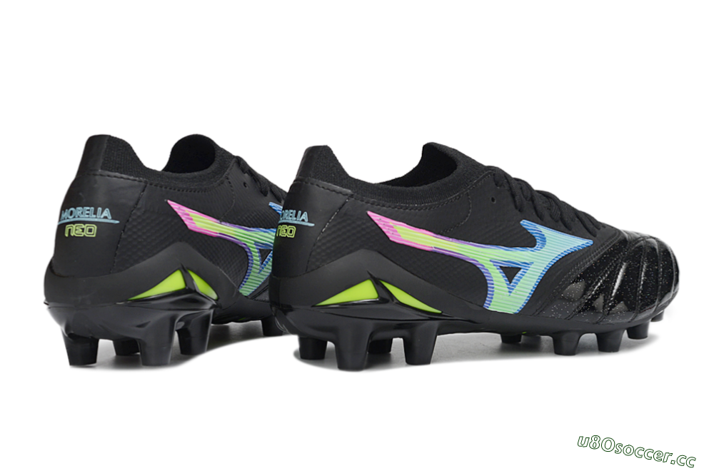 Men's Mizuno Morelia Neo 3 FG Firm Ground Low-Tops Football Boots - Black/Electric Blue/Lime Green 6