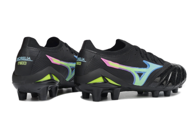 Men's Mizuno Morelia Neo 3 FG Firm Ground Low-Tops Football Boots - Black/Electric Blue/Lime Green