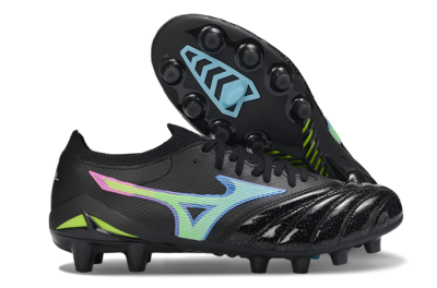 Men's Mizuno Morelia Neo 3 FG Firm Ground Low-Tops Football Boots - Black/Electric Blue/Lime Green