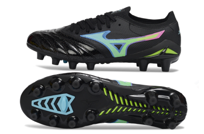 Men's Mizuno Morelia Neo 3 FG Firm Ground Low-Tops Football Boots - Black/Electric Blue/Lime Green