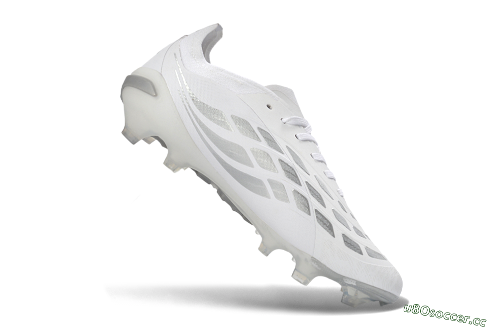 Unisex Adidas Predator 26 Elite FG Firm Ground Low-Tops Football Boots - White/Silver Mist/Cloud Grey 5