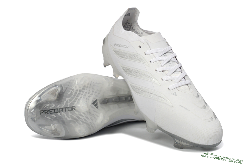 Unisex Adidas Predator 26 Elite FG Firm Ground Low-Tops Football Boots - White/Silver Mist/Cloud Grey 4