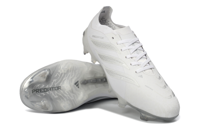 Unisex Adidas Predator 26 Elite FG Firm Ground Low-Tops Football Boots - White/Silver Mist/Cloud Grey
