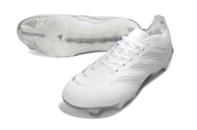 Unisex Adidas Predator 26 Elite FG Firm Ground Low-Tops Football Boots - White/Silver Mist/Cloud Grey