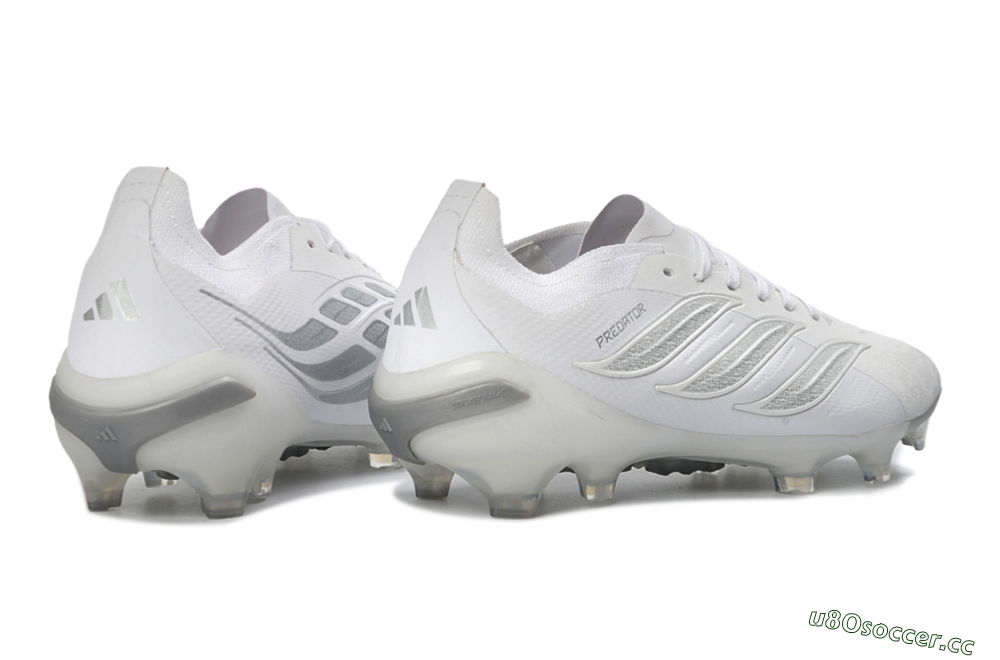 Unisex Adidas Predator 26 Elite FG Firm Ground Low-Tops Football Boots - White/Silver Mist/Cloud Grey 7