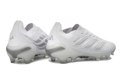 Unisex Adidas Predator 26 Elite FG Firm Ground Low-Tops Football Boots - White/Silver Mist/Cloud Grey
