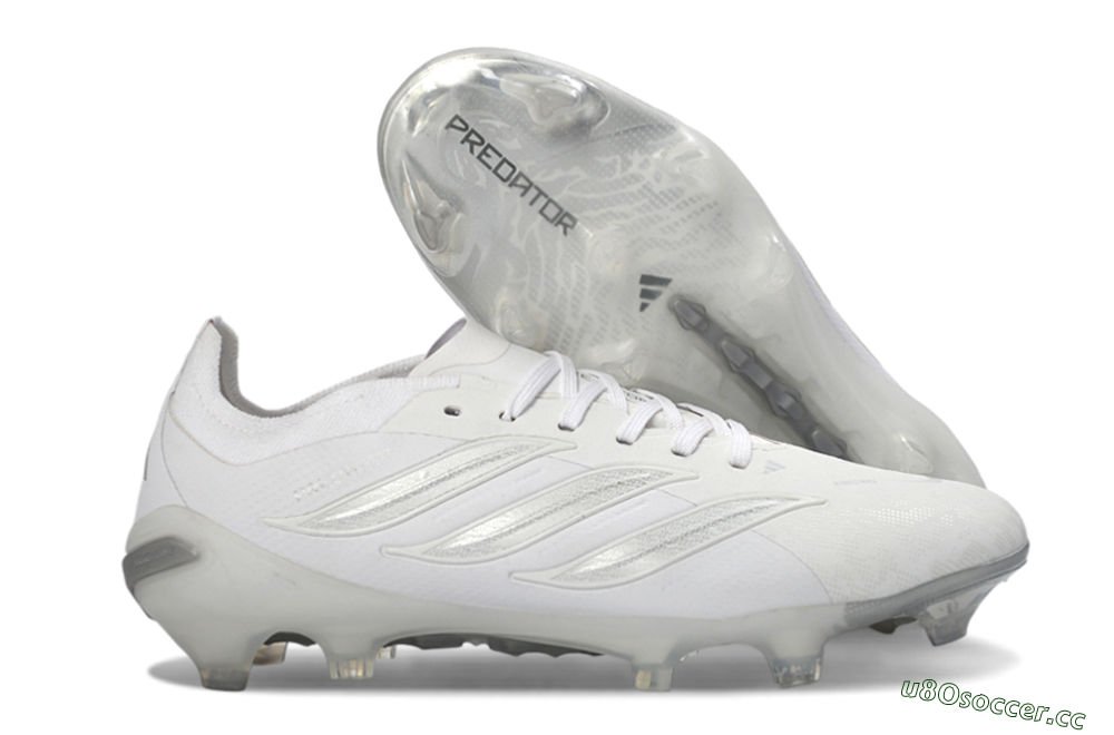 Unisex Adidas Predator 26 Elite FG Firm Ground Low-Tops Football Boots - White/Silver Mist/Cloud Grey 2