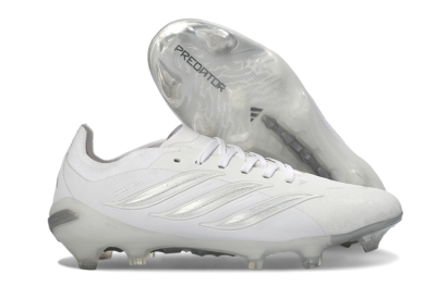Unisex Adidas Predator 26 Elite FG Firm Ground Low-Tops Football Boots - White/Silver Mist/Cloud Grey