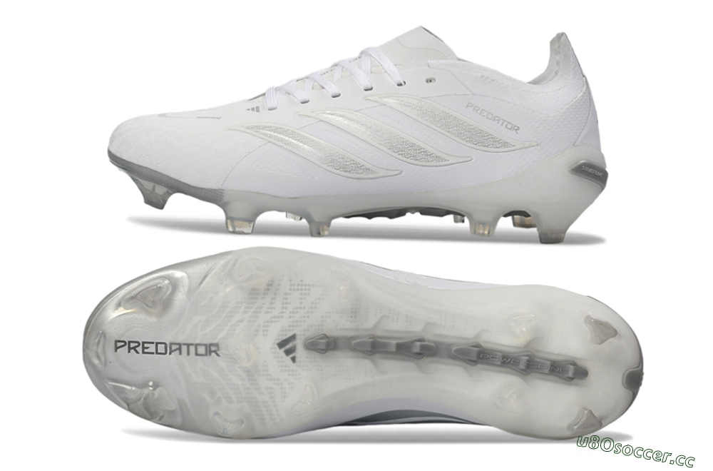 Unisex Adidas Predator 26 Elite FG Firm Ground Low-Tops Football Boots - White/Silver Mist/Cloud Grey 1